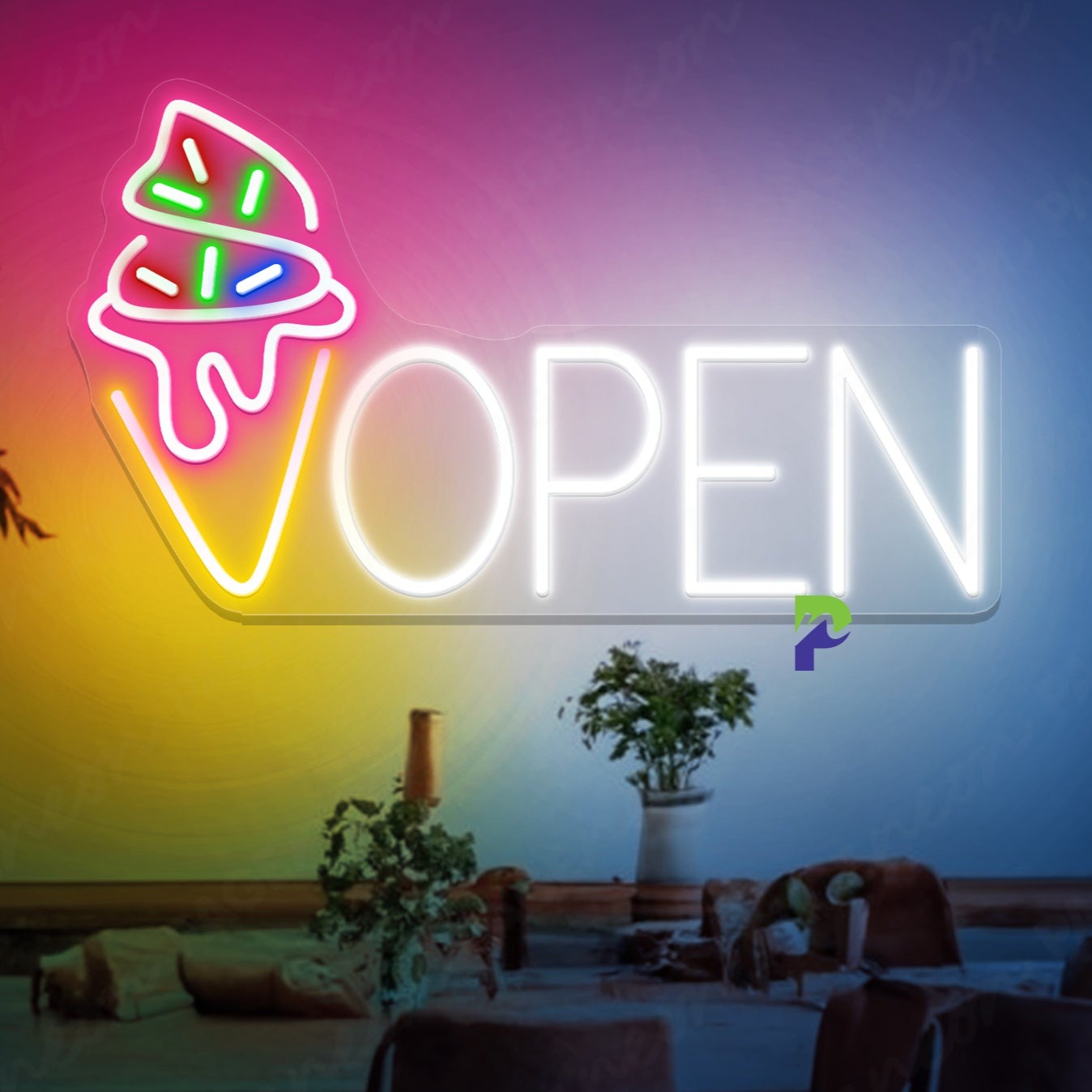 Ice Cream Open Neon Sign Storefront Led Light