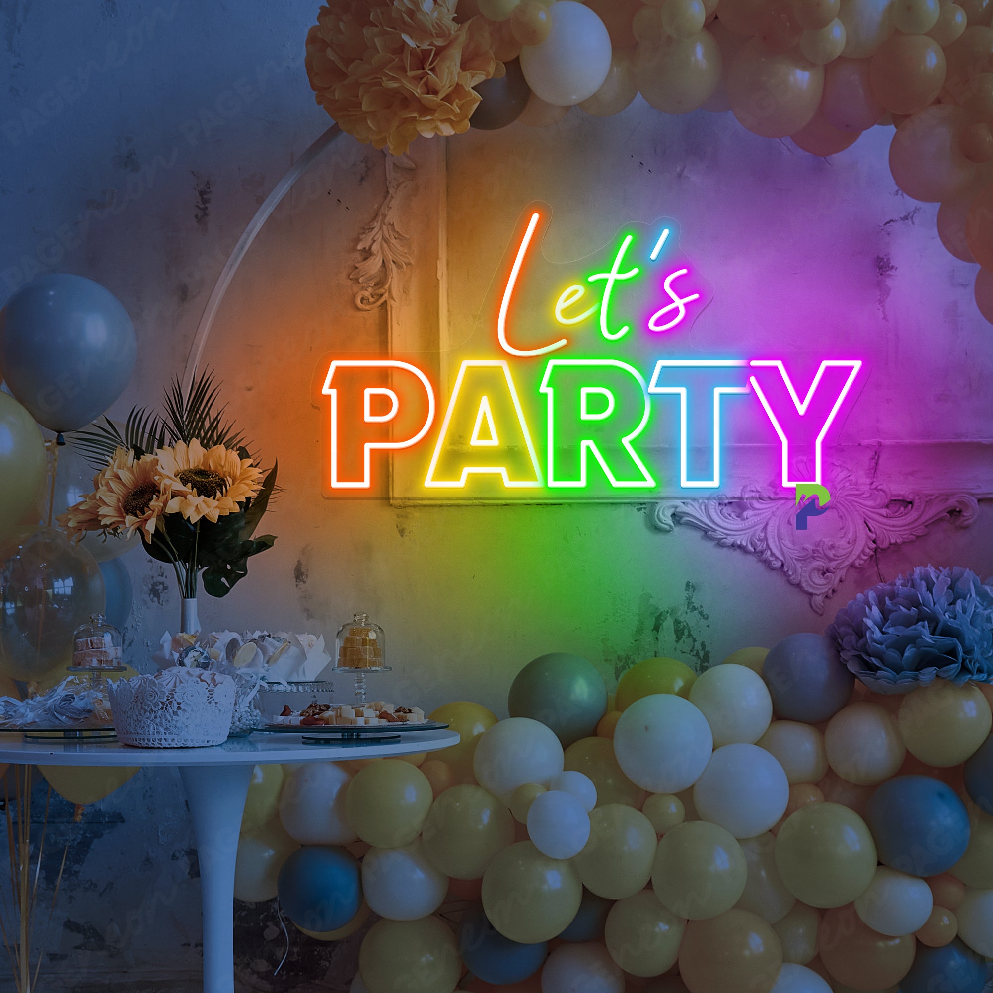 Let's Party Neon Sign Colorful Big Led Light