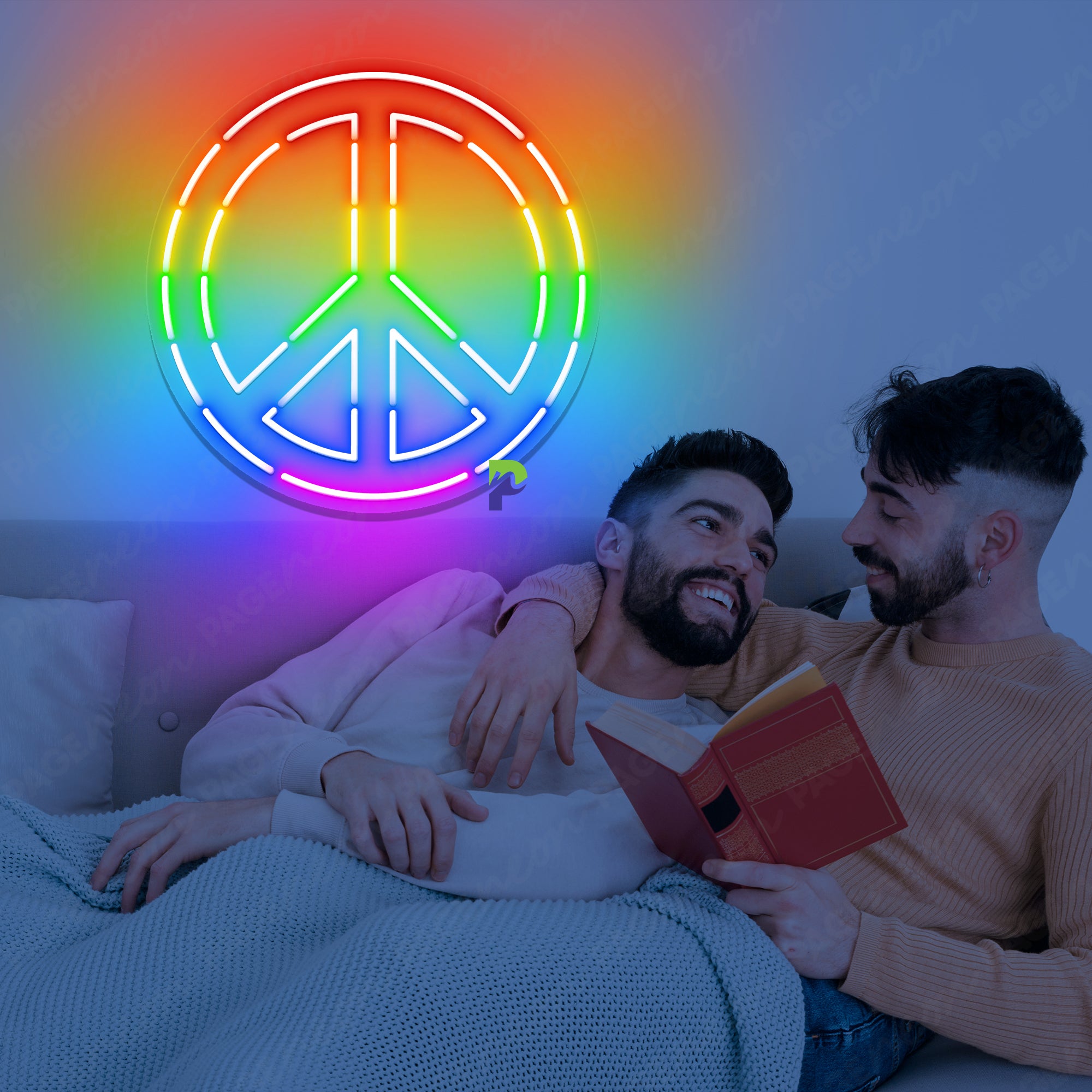 Neon Rainbow Peace Sign LGBTQ+ Led Light