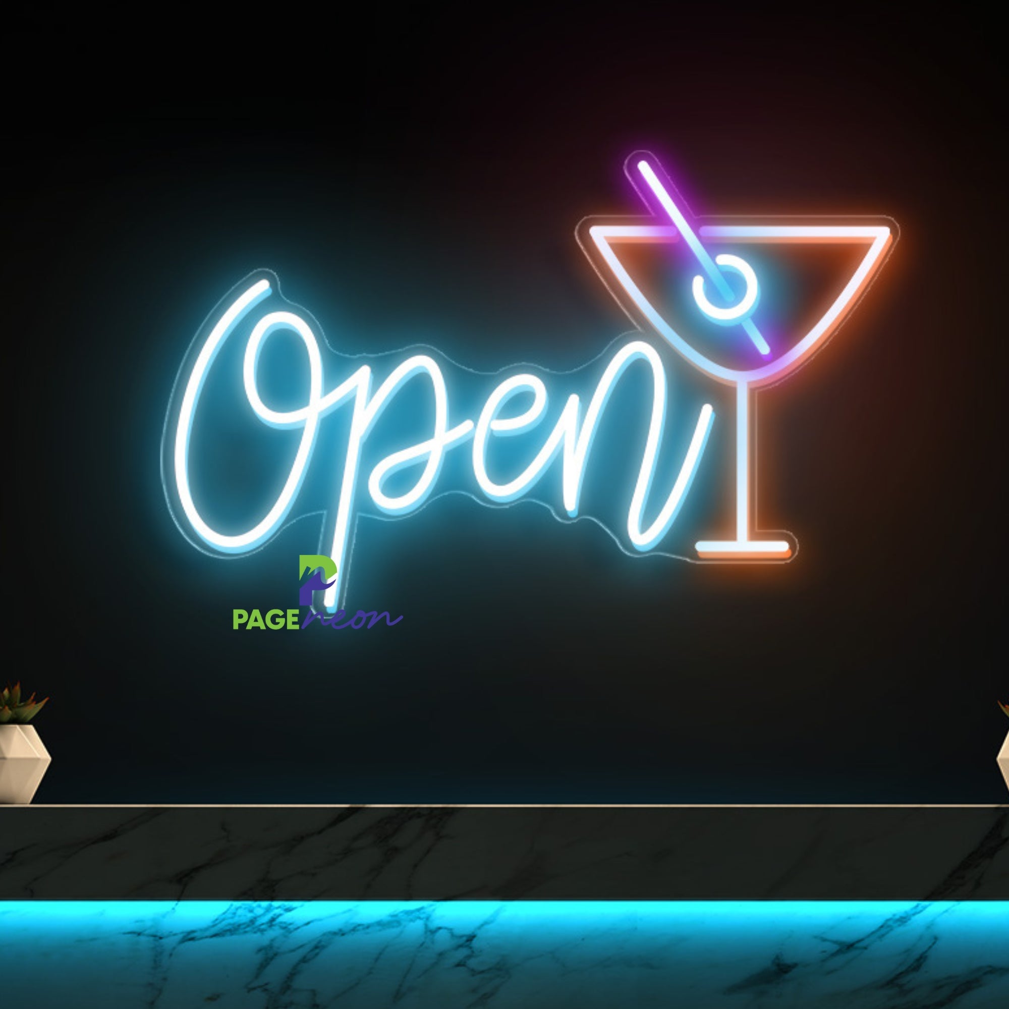Open Cocktail Neon Sign Business Led Light