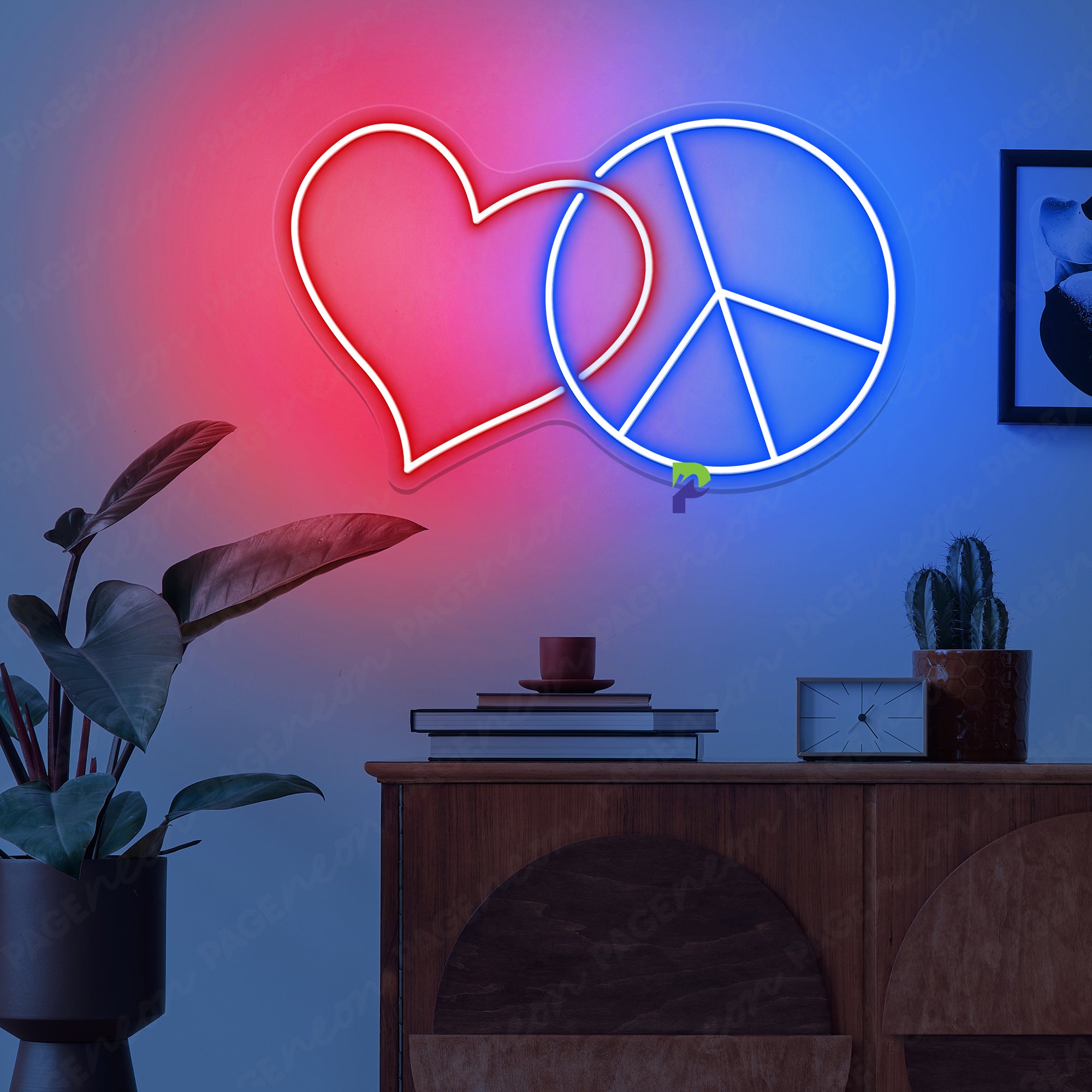 Peace And Love Neon Sign Simple Symbol Led Light