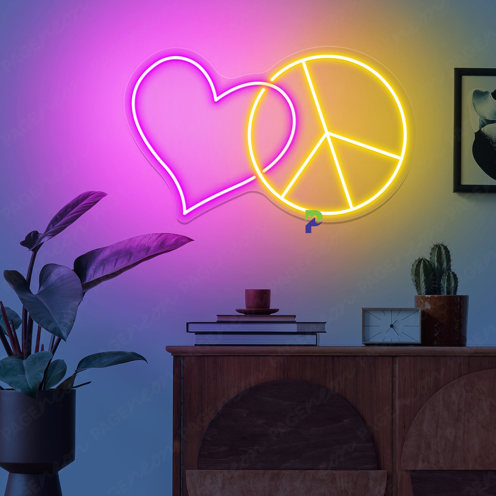 Peace And Love Neon Sign Simple Symbol Led Light