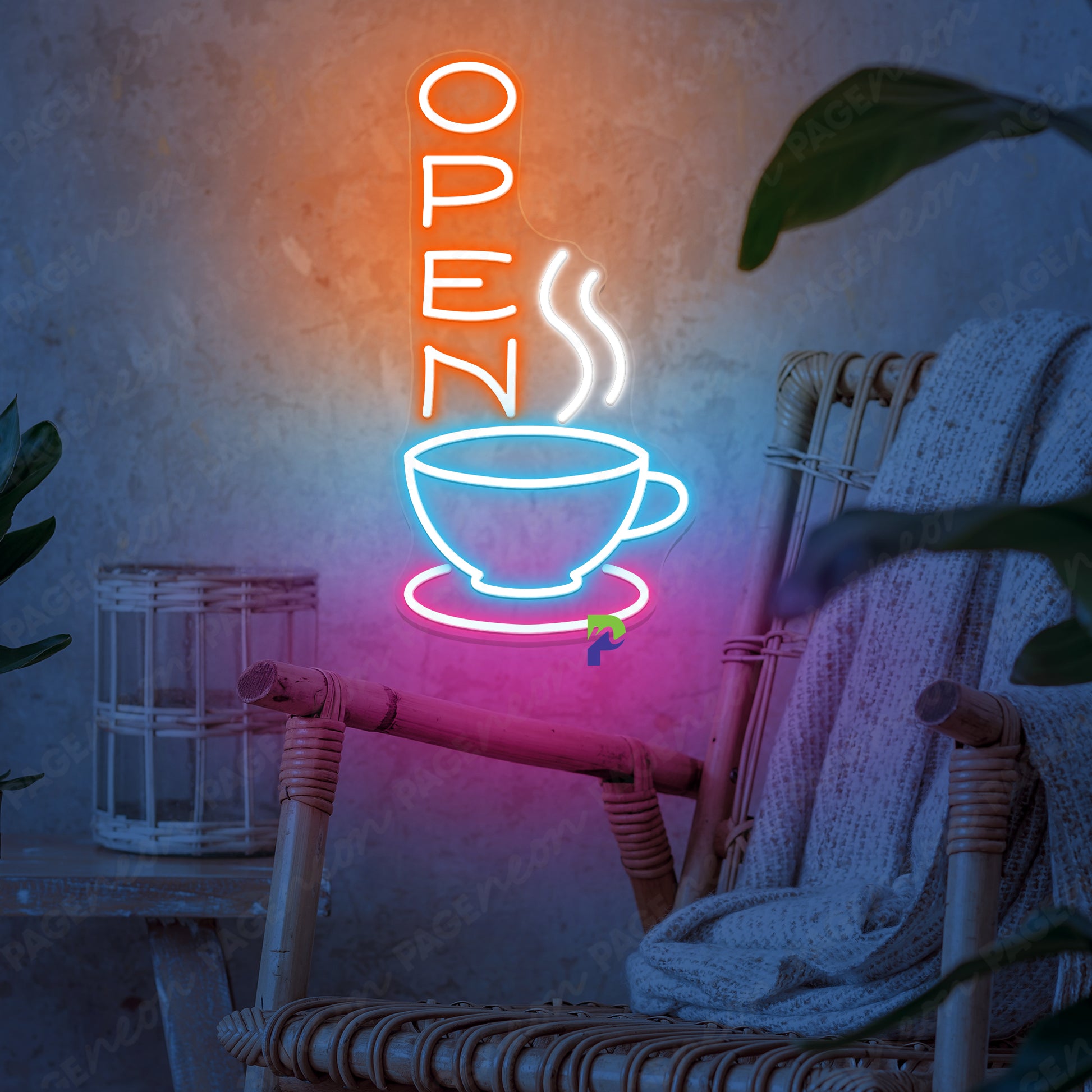 Neon Vertical Coffee Open Sign Cafe Led Light