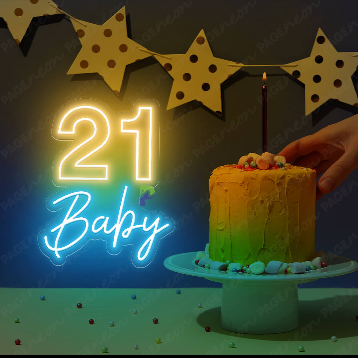 21 Neon Sign Happy Birthday Led Light Gold Yellow