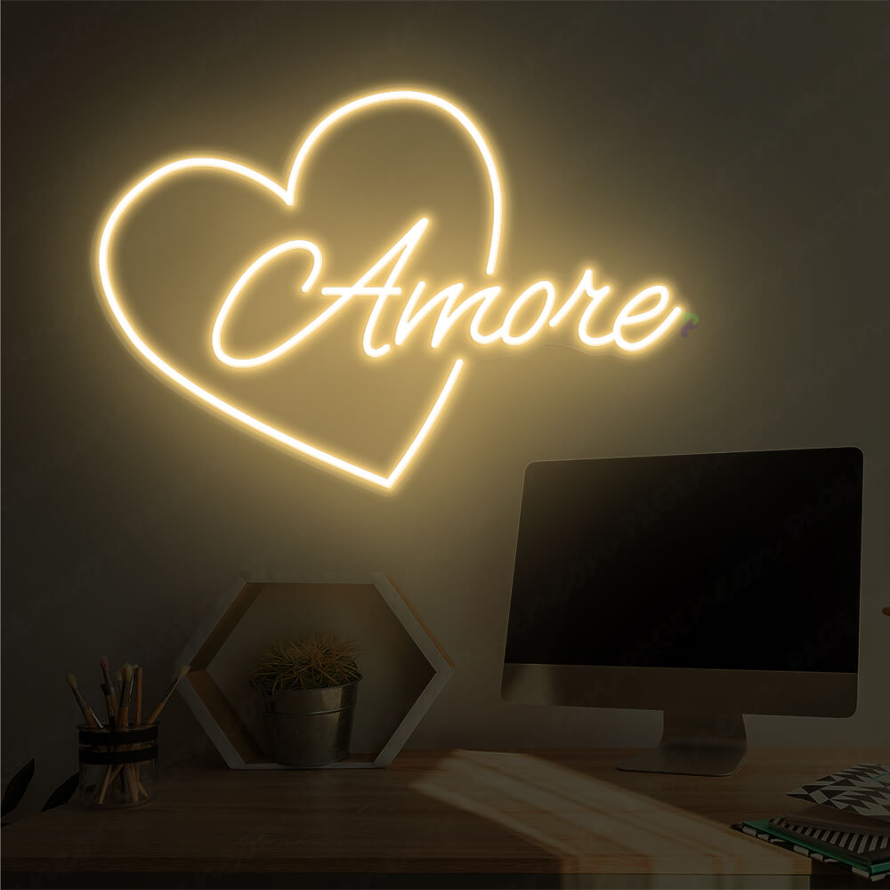 Amore Neon Sign Love Light Up Sign Gold Yellow