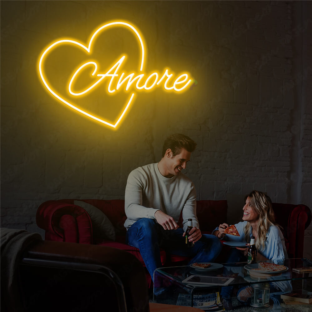 Amore Neon Sign Love Light Up Sign Orange Yellow