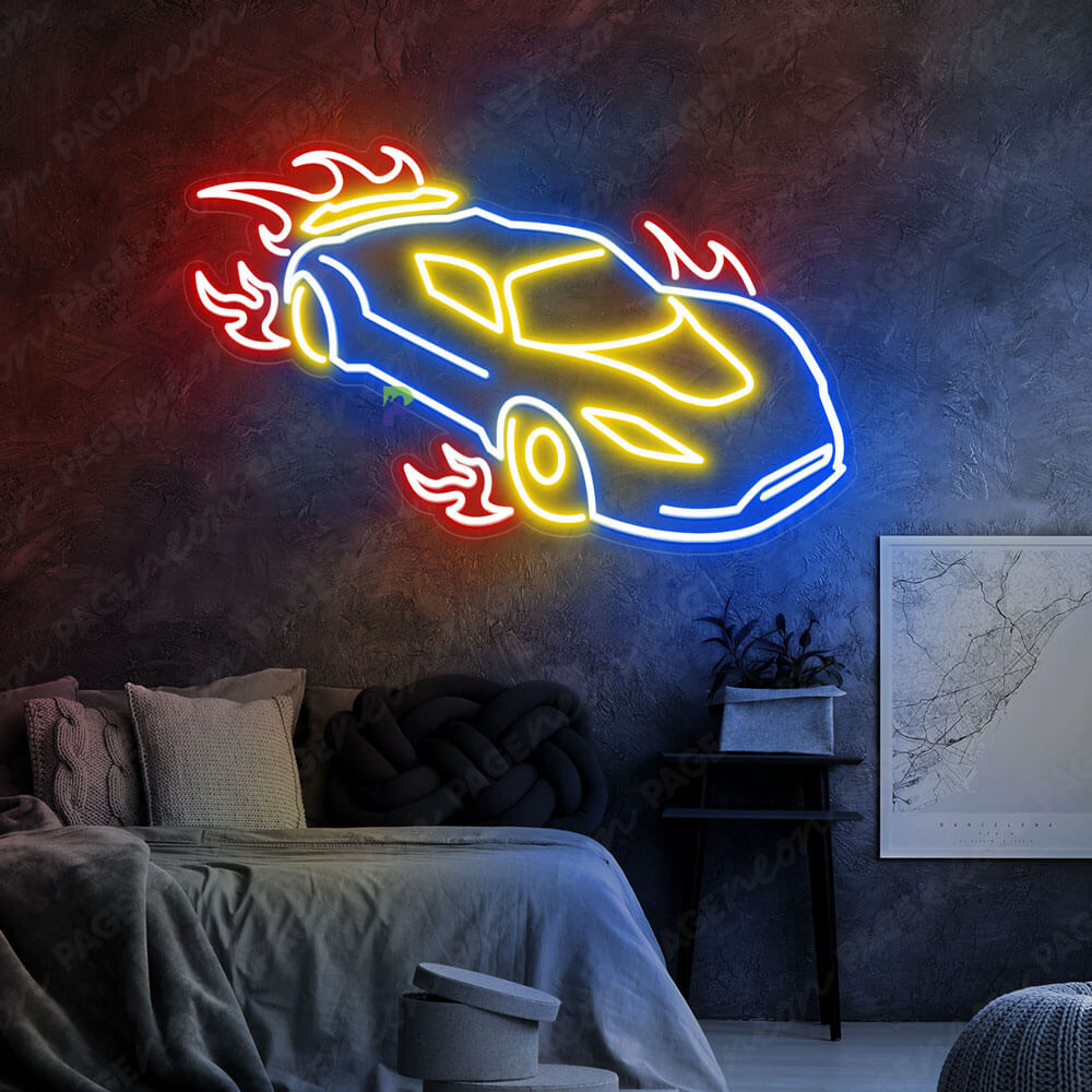 Automotive Neon Sign Car Increasing Speed Led Sign Blue