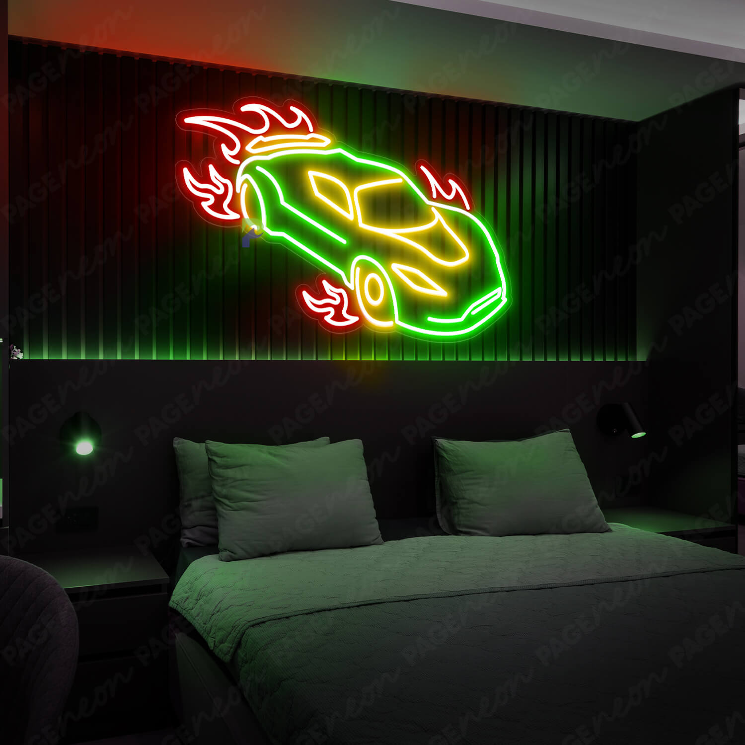 Automotive Neon Sign Car Increasing Speed Led Sign Green