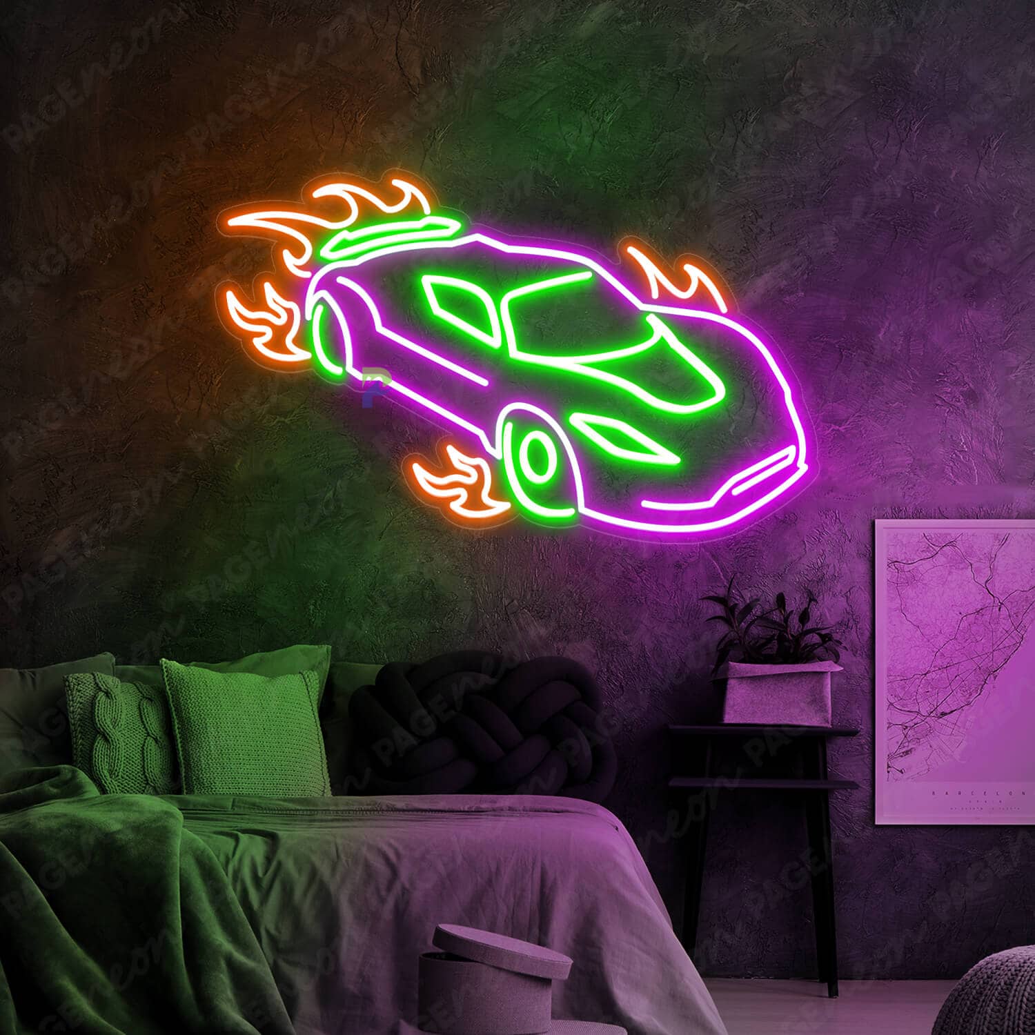 Automotive Neon Sign Car Increasing Speed Led Sign Purple