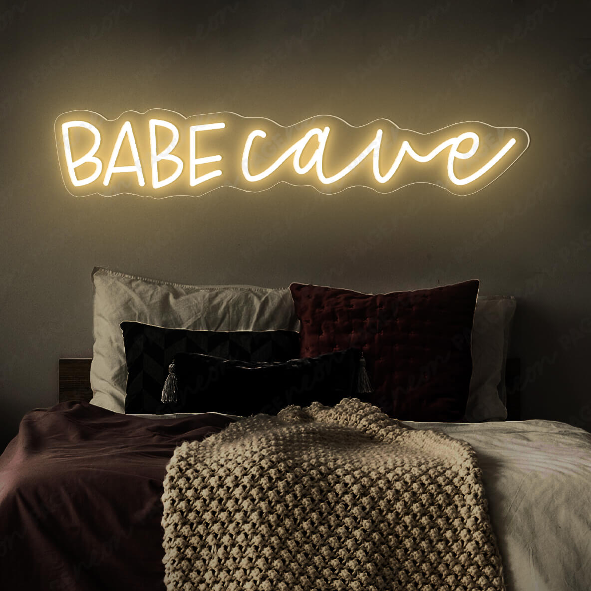 Babe Cave Neon Sign Led Light Gold Yellow
