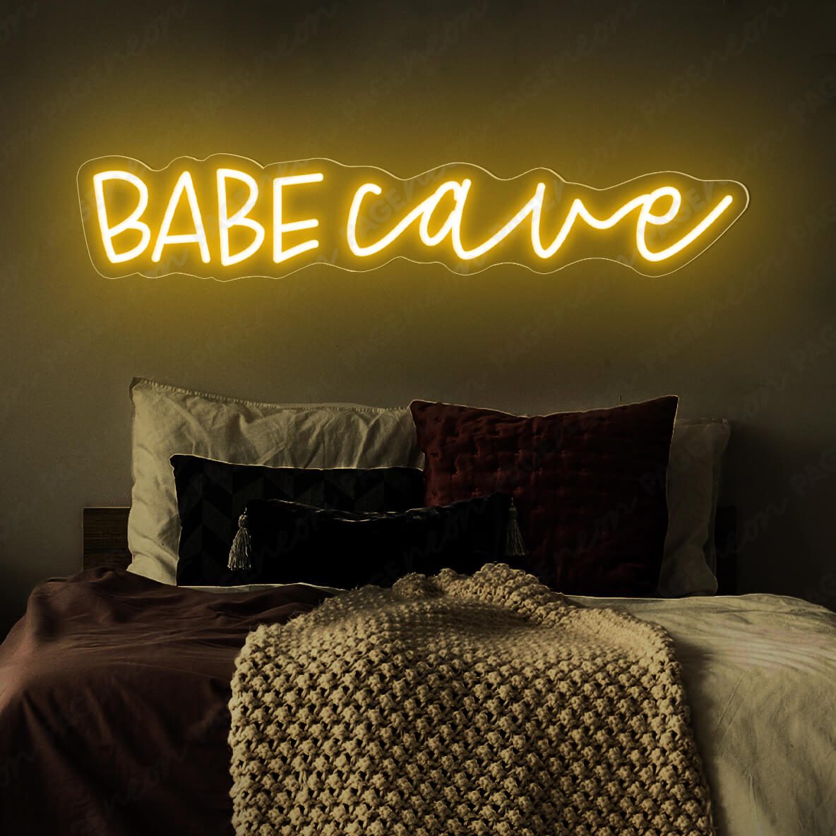 Babe Cave Neon Sign Led Light Orange Yellow