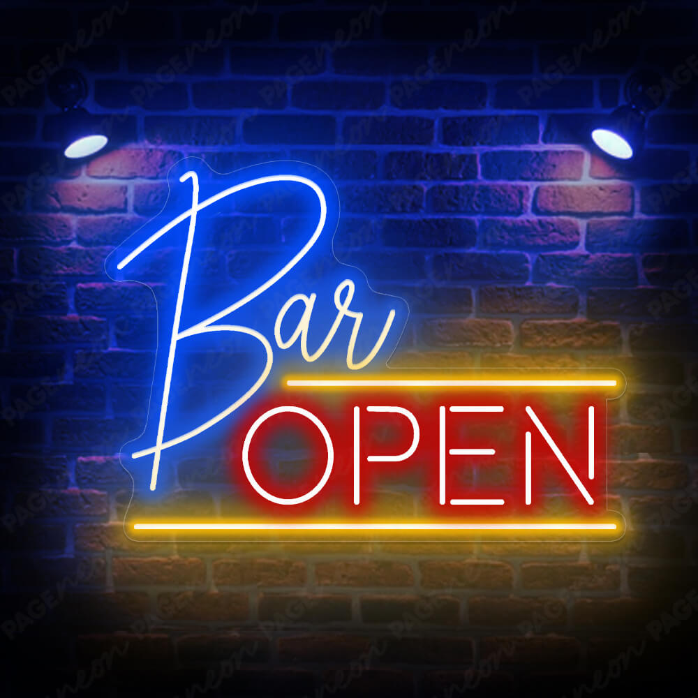 Bar Open Neon Sign Led Light For A Bar Blue