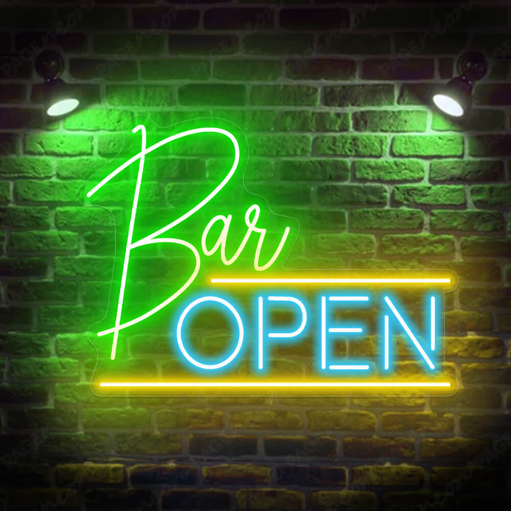 Bar Open Neon Sign Led Light For A Bar Green