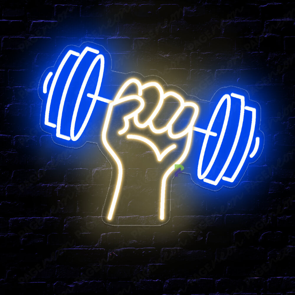 Barbell Neon Sign Dumbbell Neon Gym Light Blue
