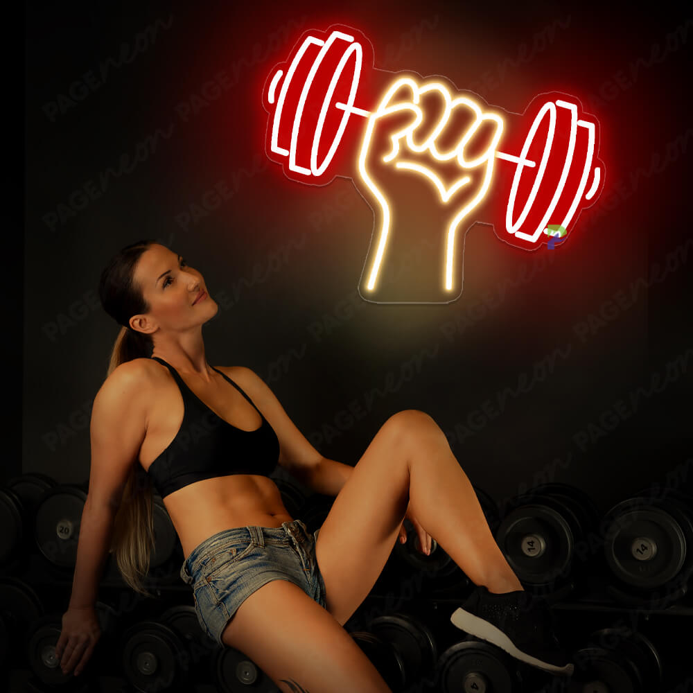 Barbell Neon Sign Dumbbell Neon Gym Light Red