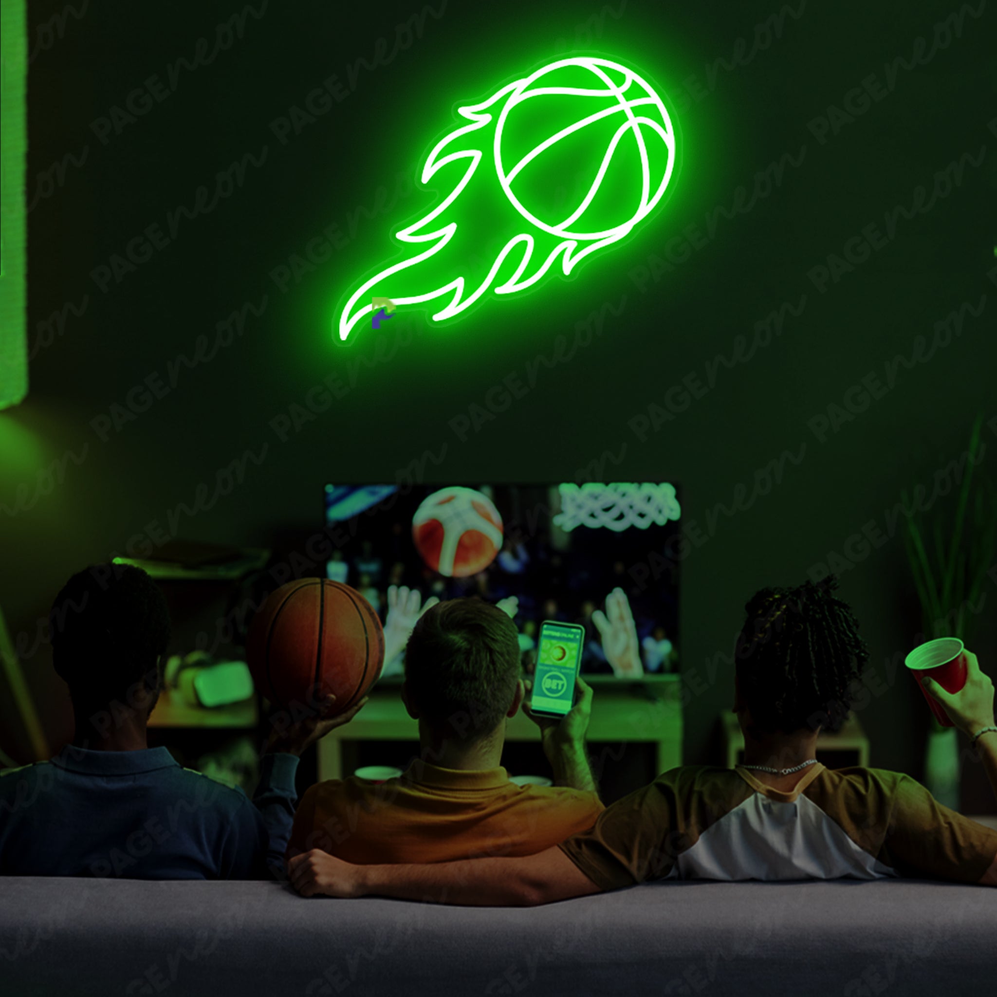 Basketball Neon Sign Green Led Light