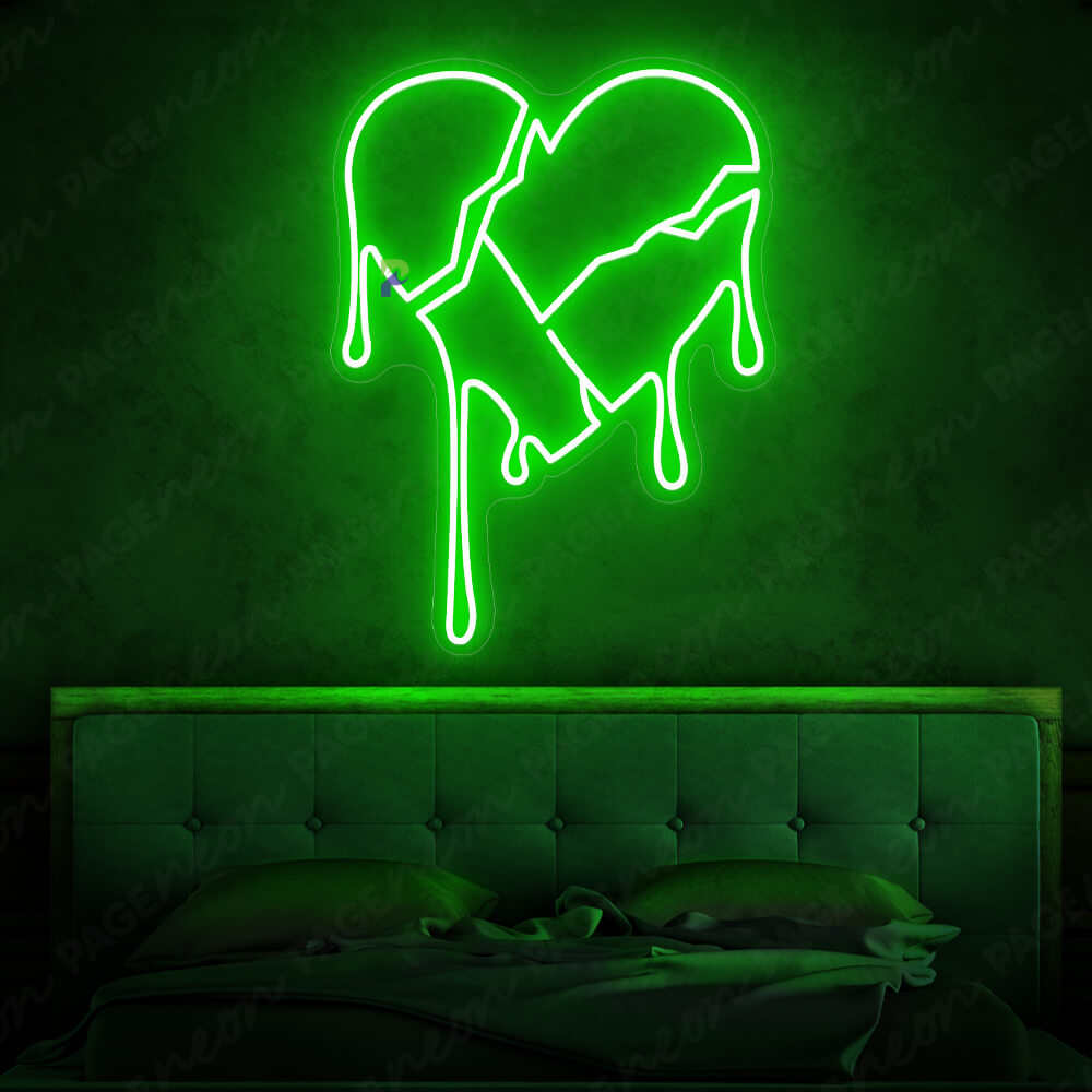 Broken Heart Neon Sign Love Neon Light Green