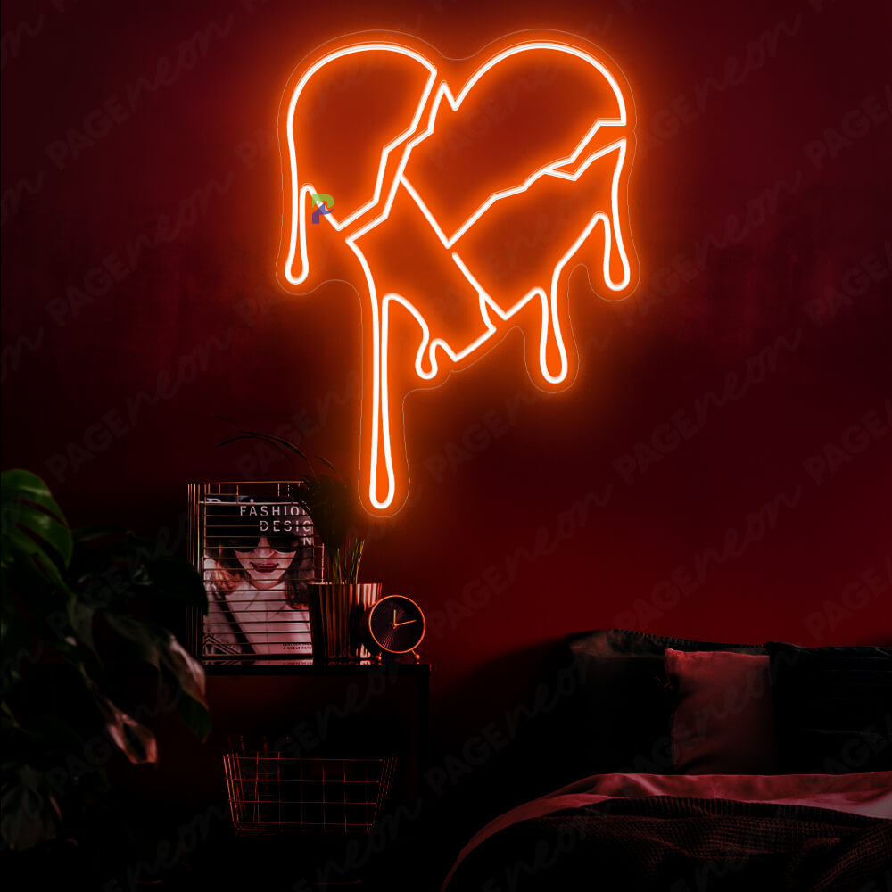 Broken Heart Neon Sign Love Neon Light Orange