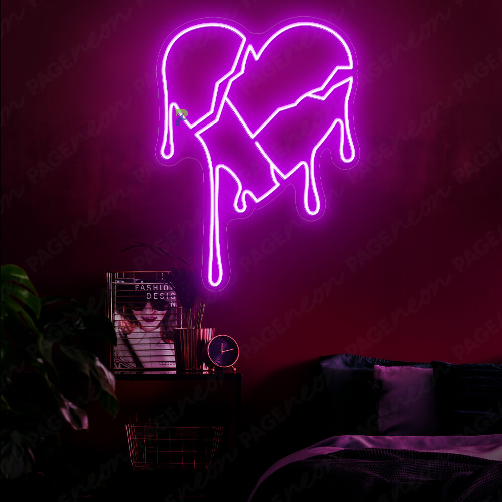 Broken Heart Neon Sign Love Neon Light Purple
