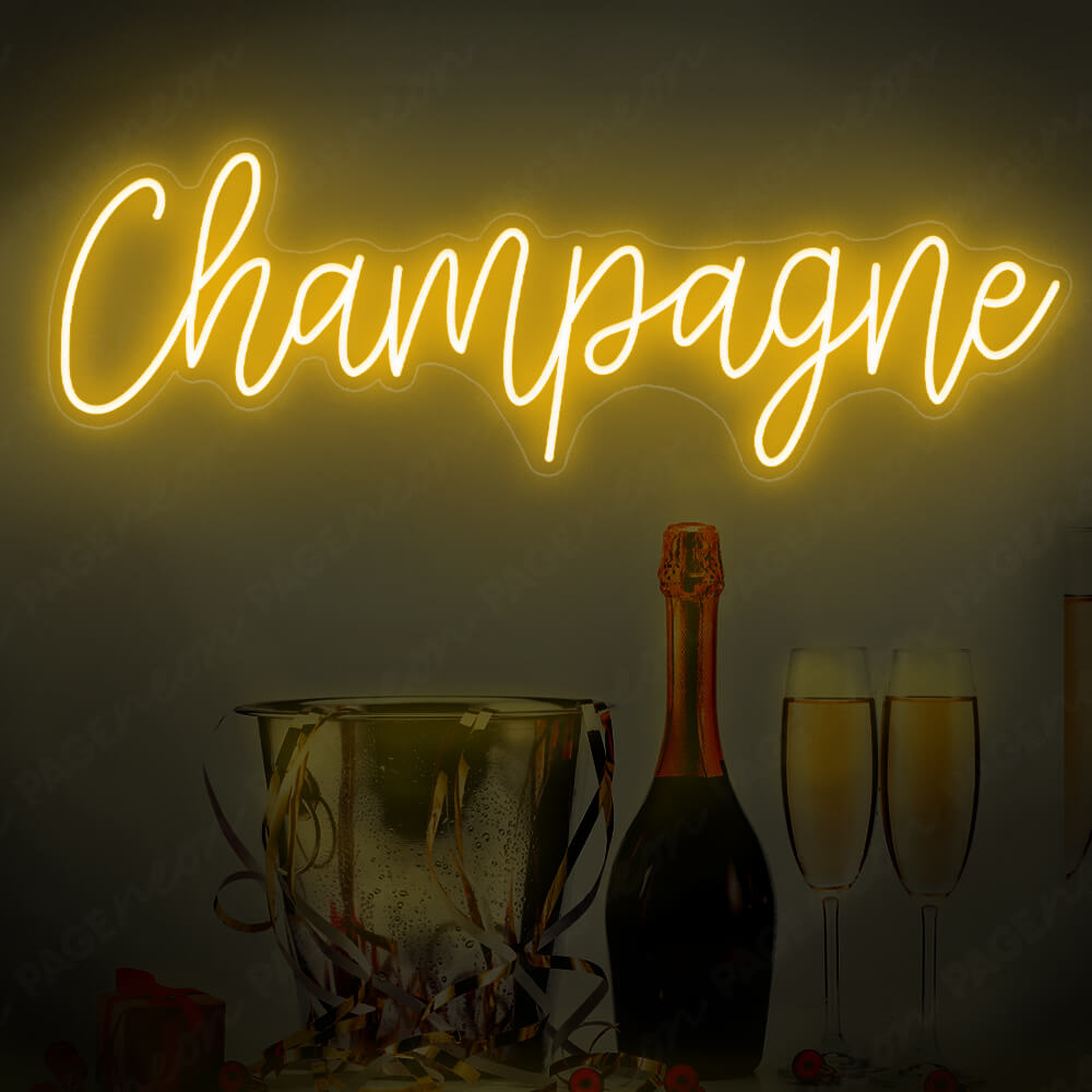 Champagne Neon Sign Luxury Led Restaurant Signs Orange Yellow