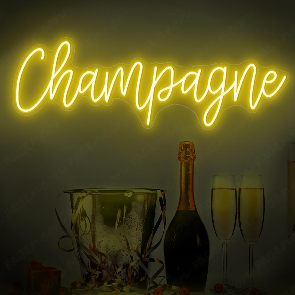 Champagne Neon Sign Luxury Led Restaurant Signs Yellow