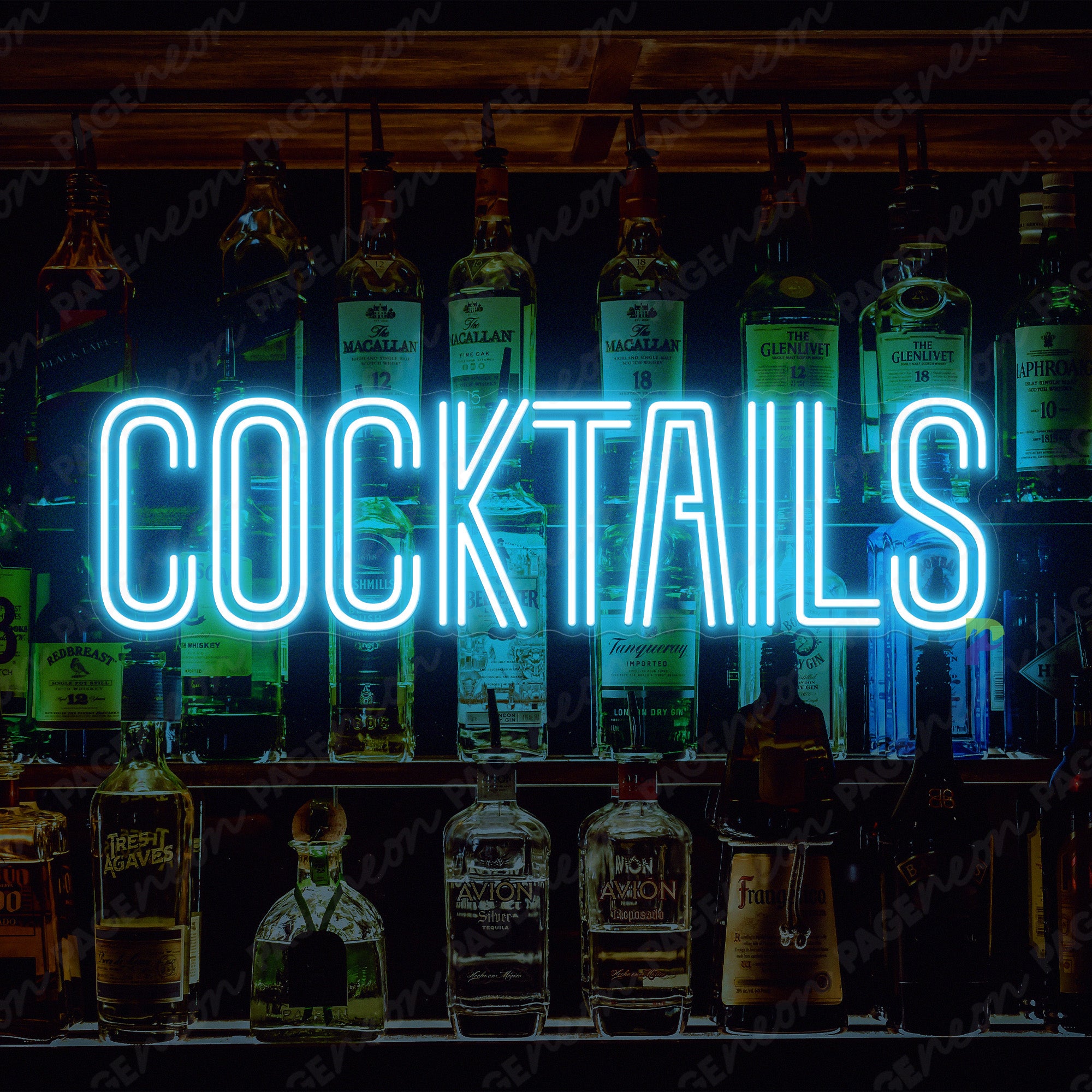 Cocktails Neon Sign For Bar Light Blue