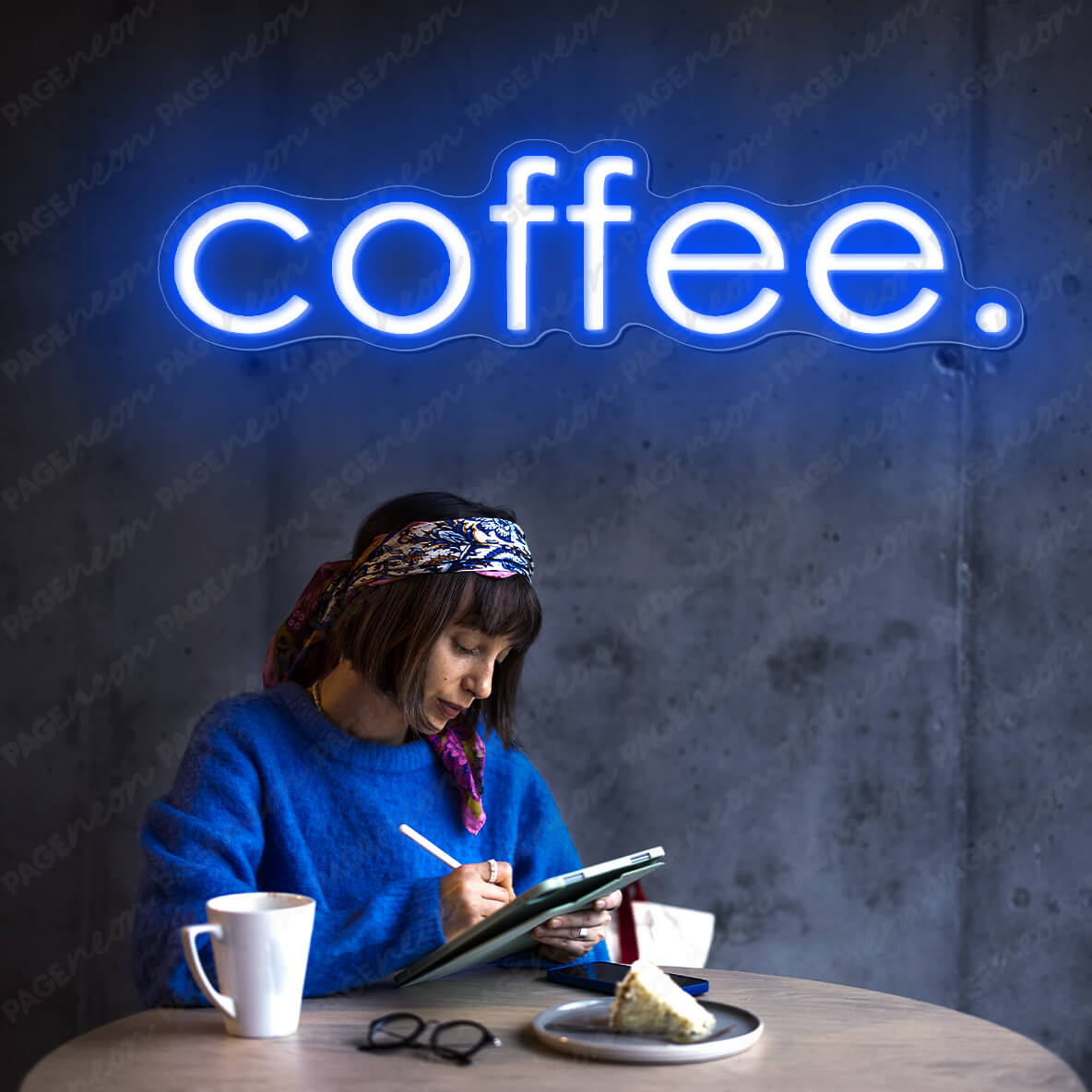 Coffee Neon Sign Led Light Blue