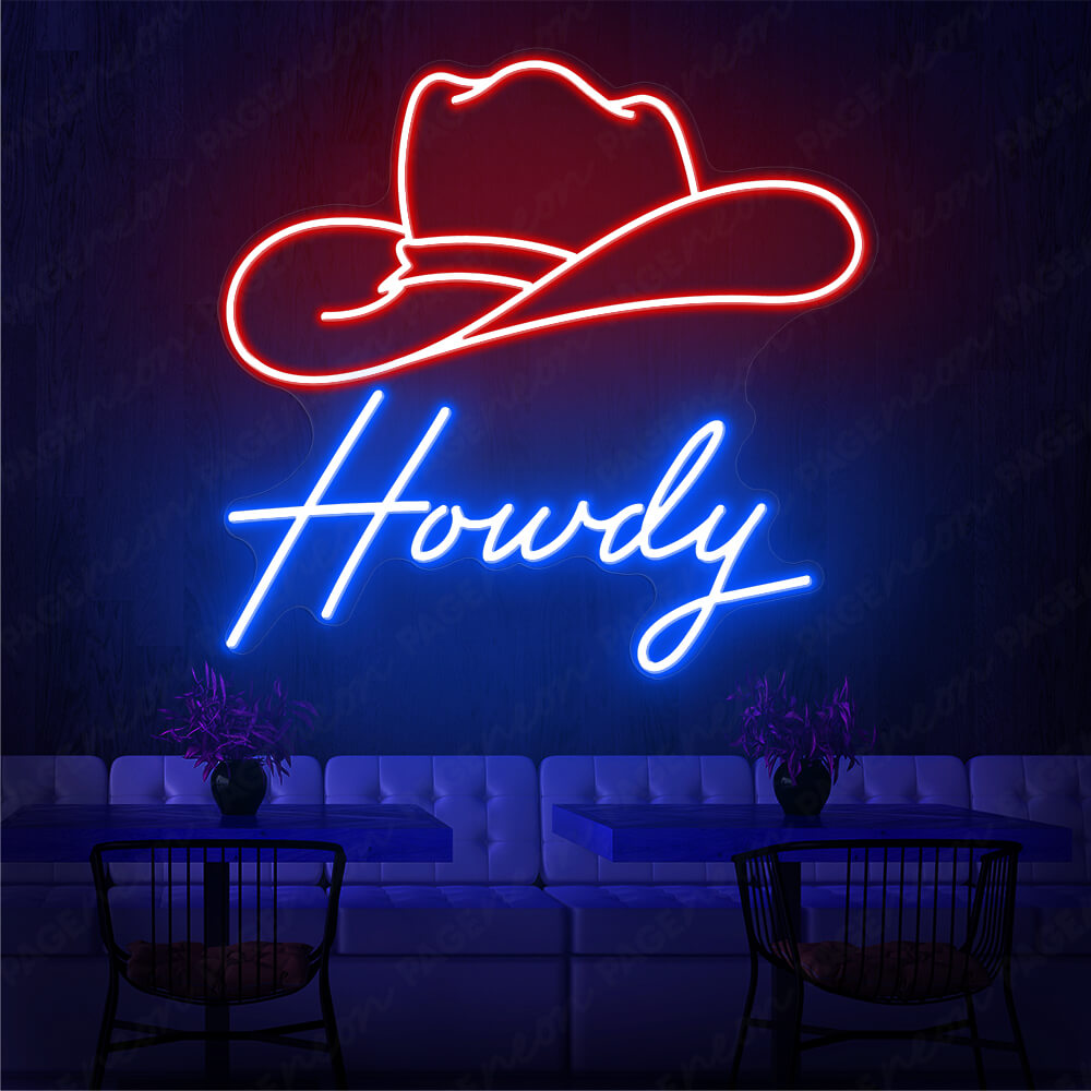 Cowboy Hat Neon Sign Howdy Light Up Sign Blue