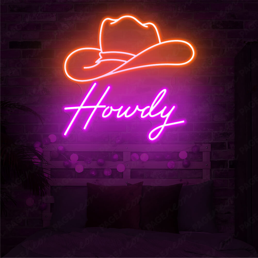 Cowboy Hat Neon Sign Howdy Light Up Sign Purple