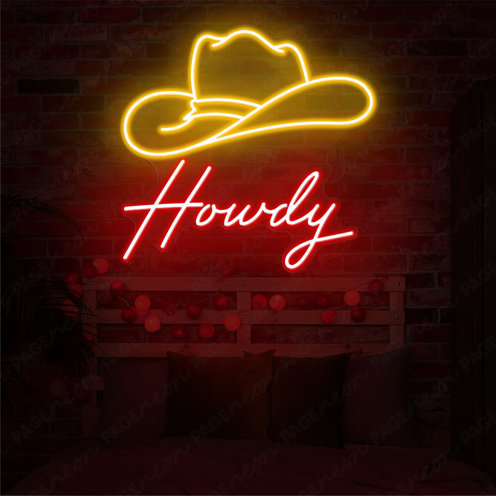 Cowboy Hat Neon Sign Howdy Light Up Sign Red