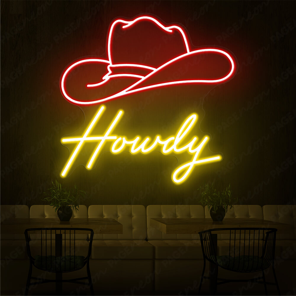 Cowboy Hat Neon Sign Howdy Light Up Sign Yellow