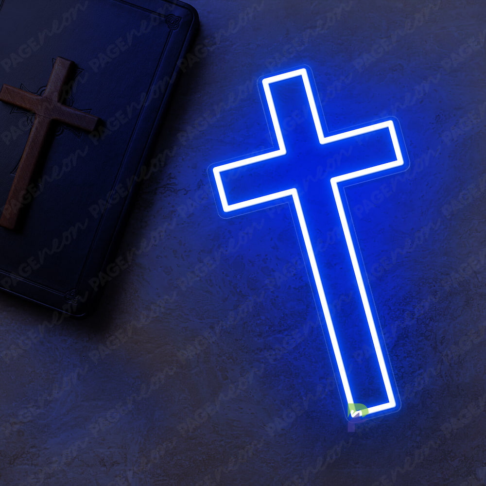 Cross Neon Sign Christian Led Light Blue