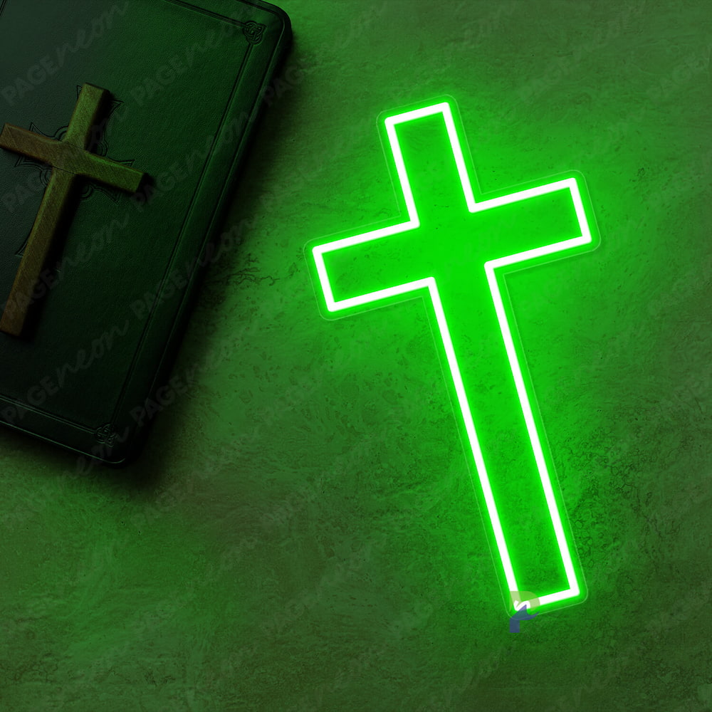 Cross Neon Sign Christian Led Light Green