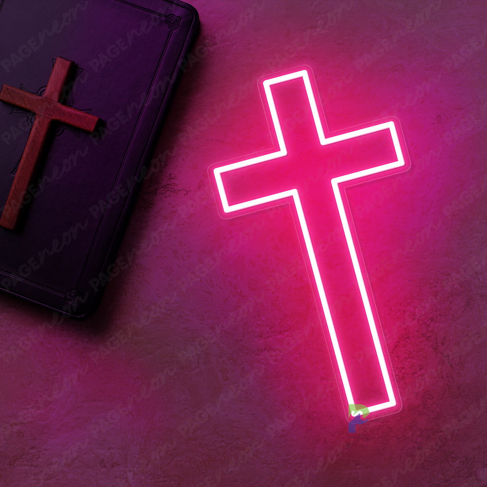 Cross Neon Sign Christian Led Light Pink