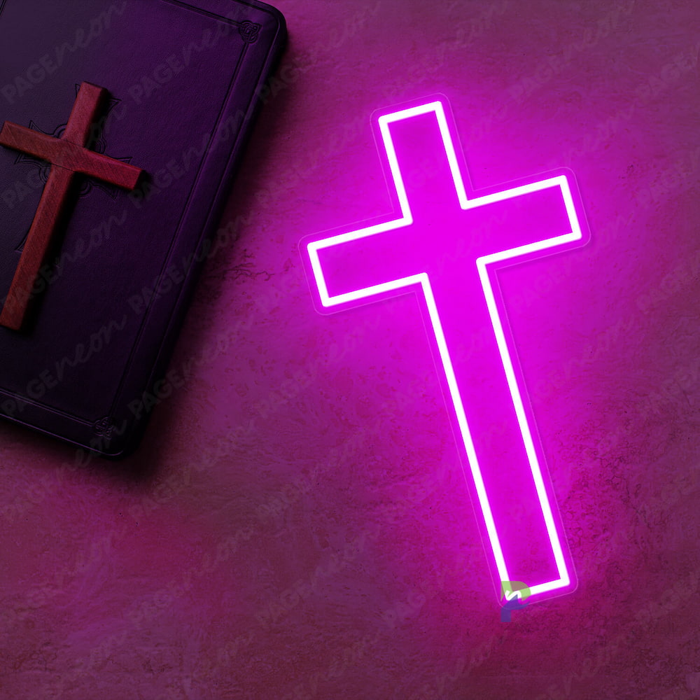 Cross Neon Sign Christian Led Light Purple