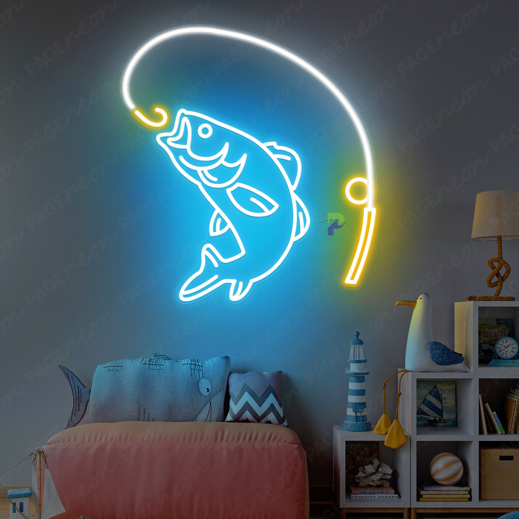 Fishing Neon Sign Led Light Light Blue