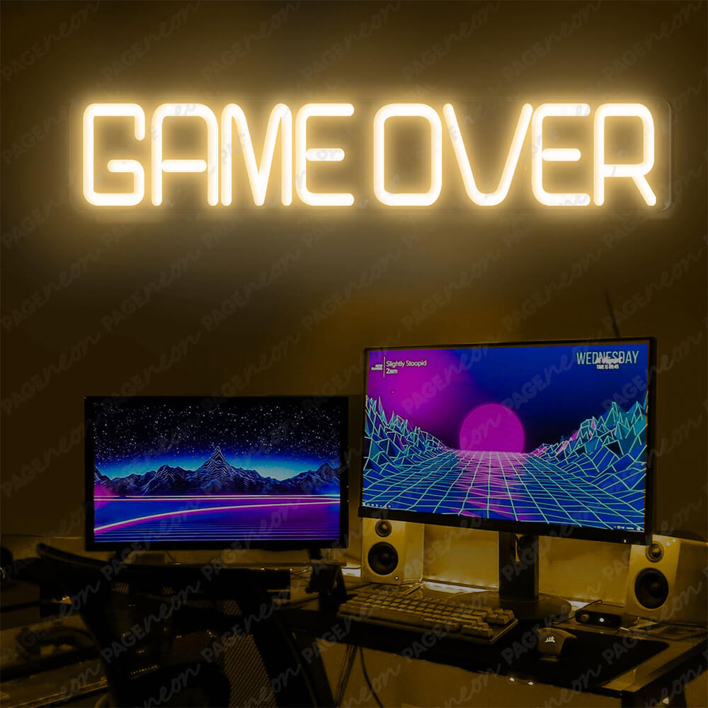 Game Over Neon Sign Gamer Led Sign Blue Gold Yellow