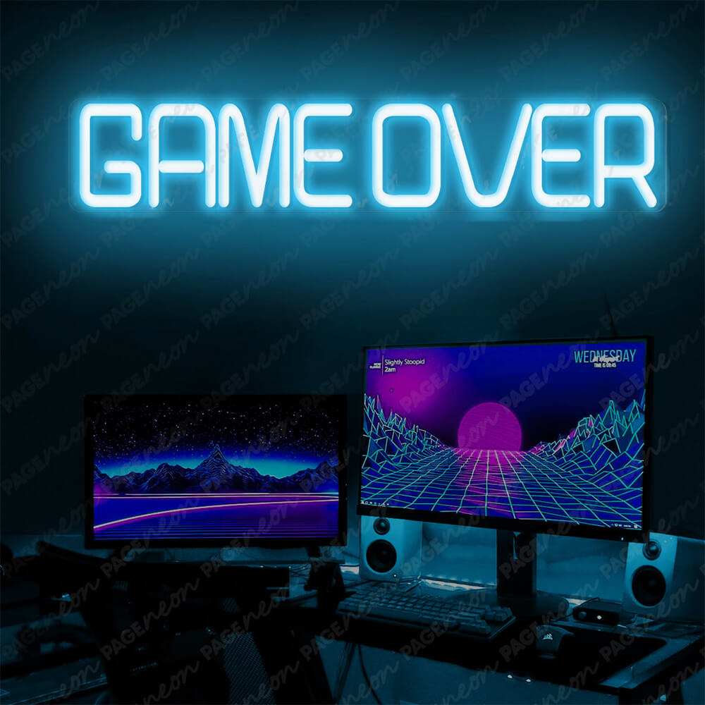 Game Over Neon Sign Gamer Led Sign Light Blue