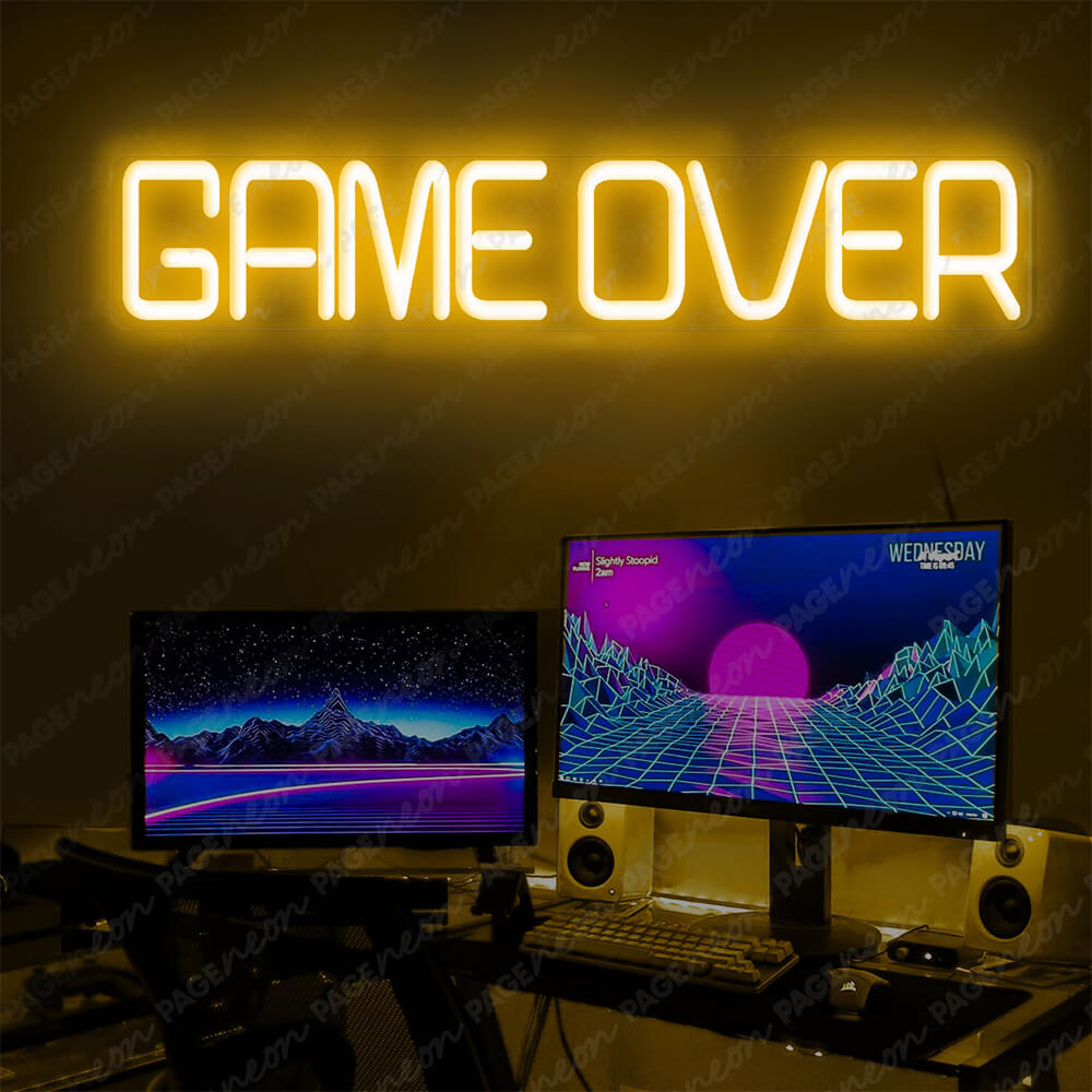 Game Over Neon Sign Gamer Led Sign Orange Yellow