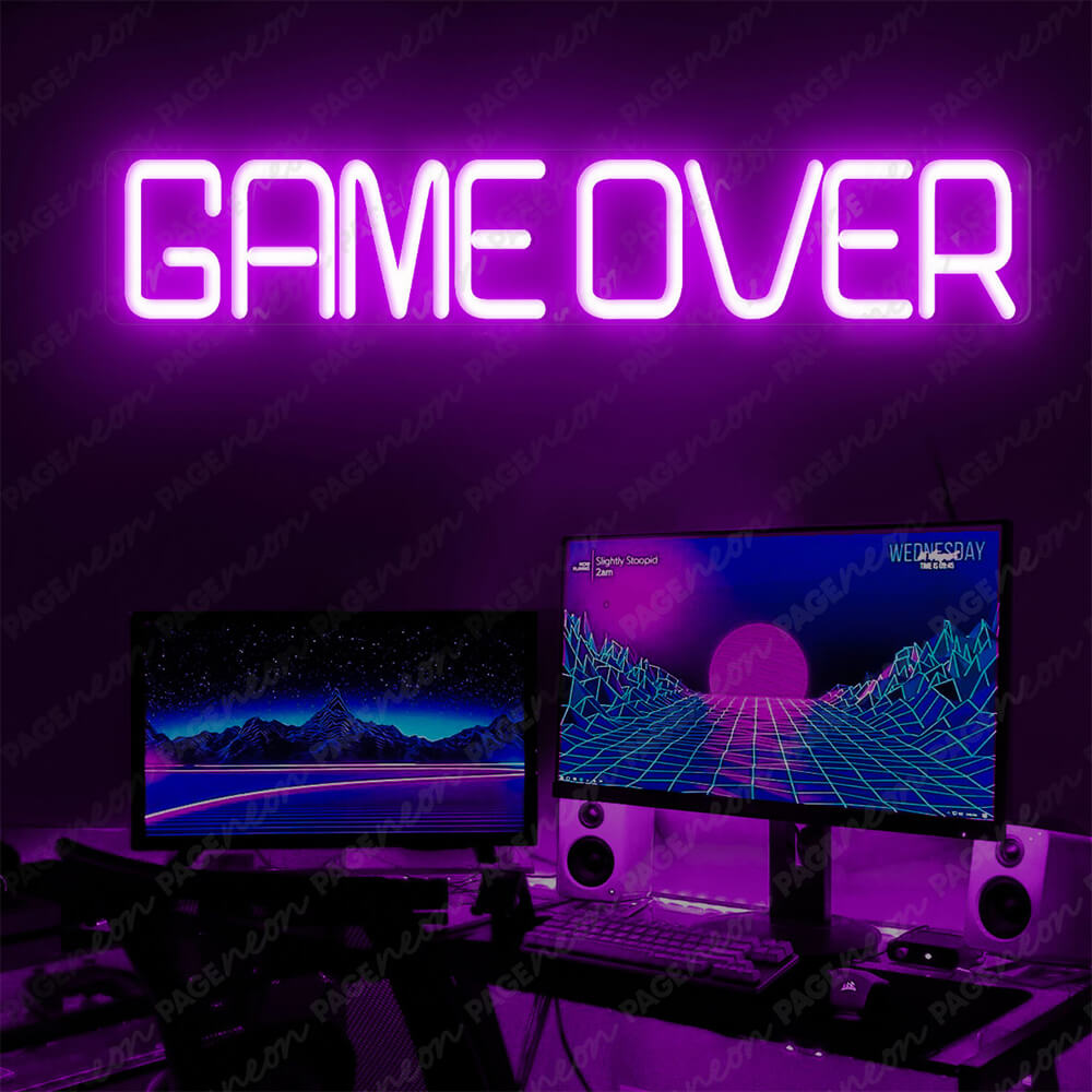 Game Over Neon Sign Gamer Led Sign Purple