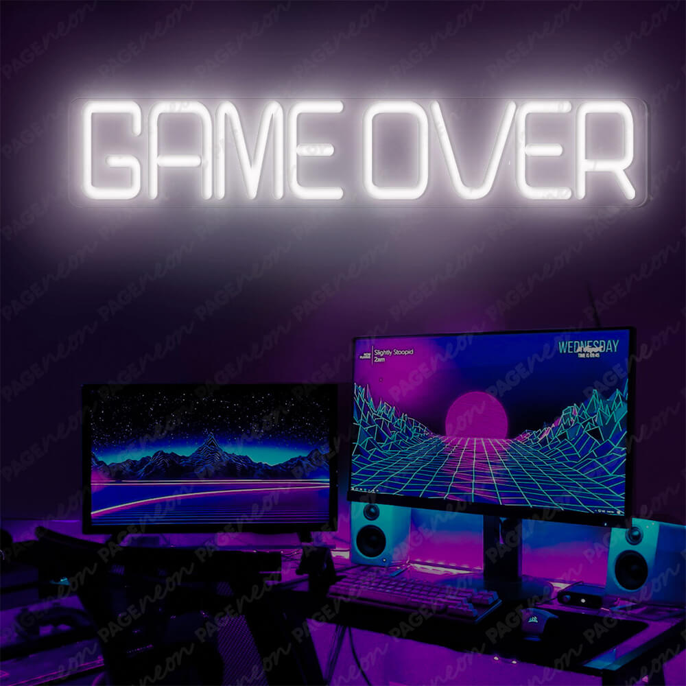 Game Over Neon Sign Gamer Led Sign White