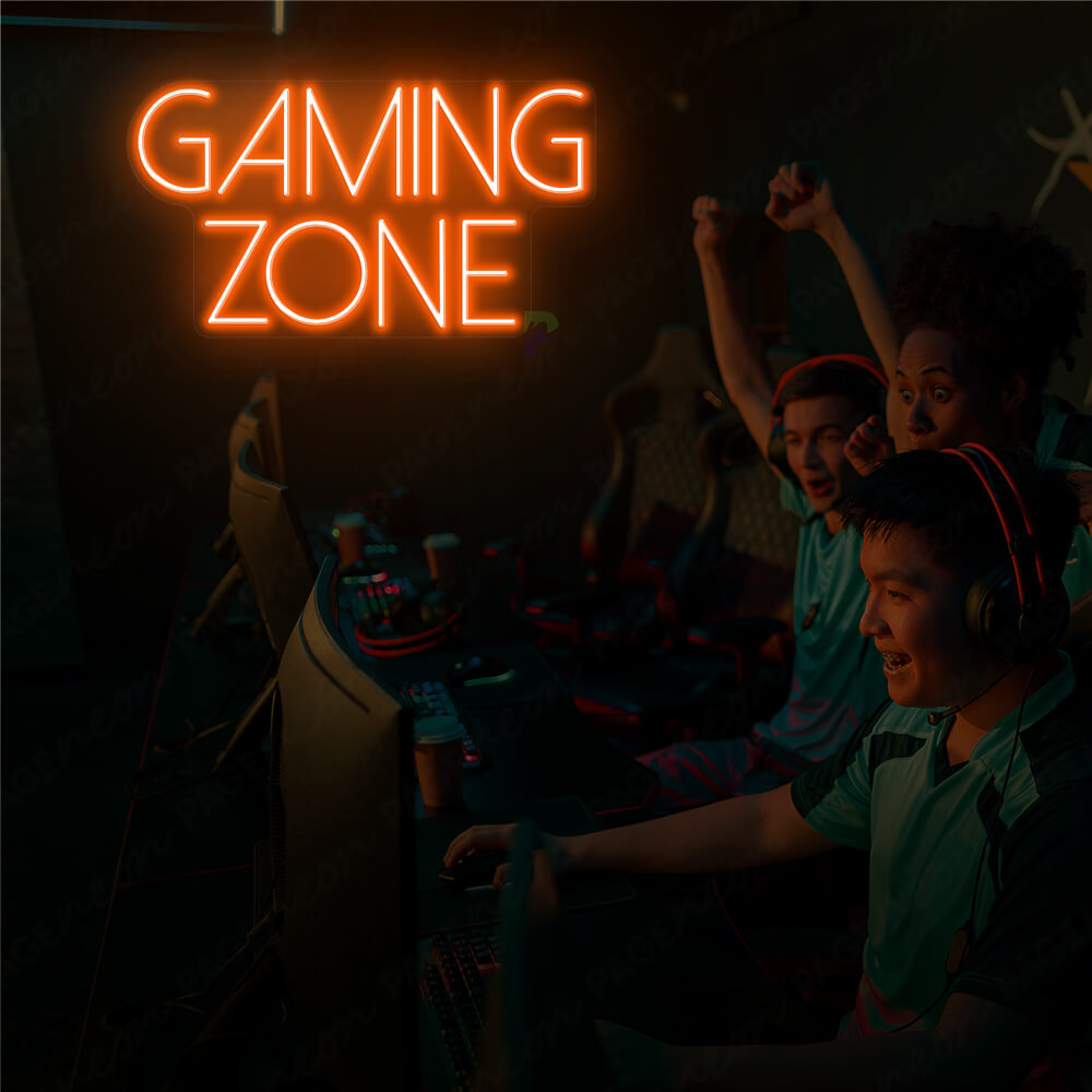 Gaming Zone Neon Sign Game Room Lighted Sign Orange
