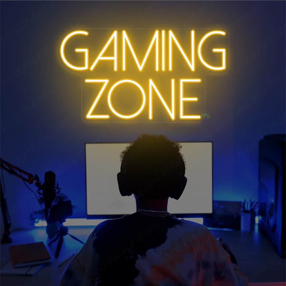 Gaming Zone Neon Sign Game Room Lighted Sign Orang Yellow