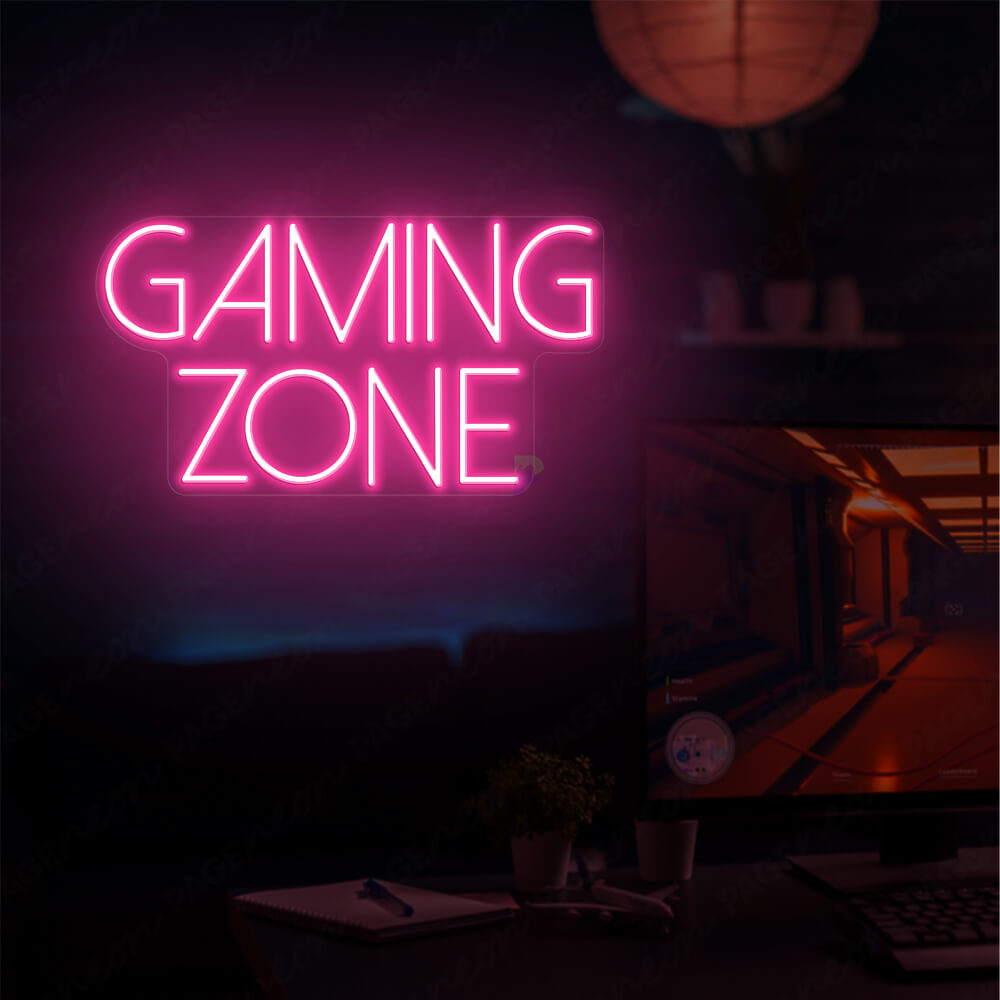 Gaming Zone Neon Sign Game Room Lighted Sign Pink