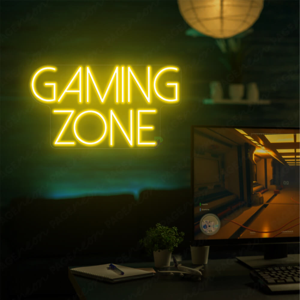 Gaming Zone Neon Sign Game Room Lighted Sign Yellow