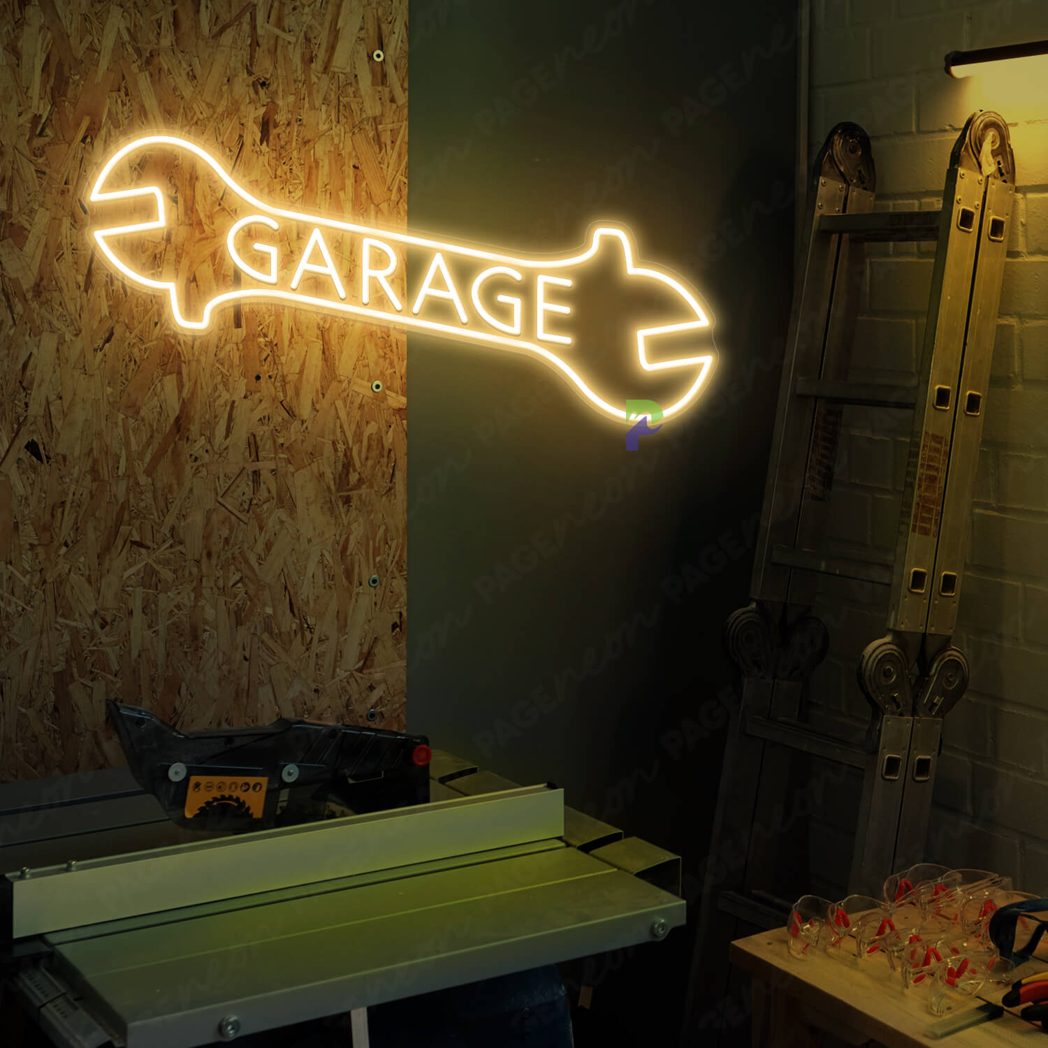 Garage Neon Sign Wrench Led Light Gold Yellow