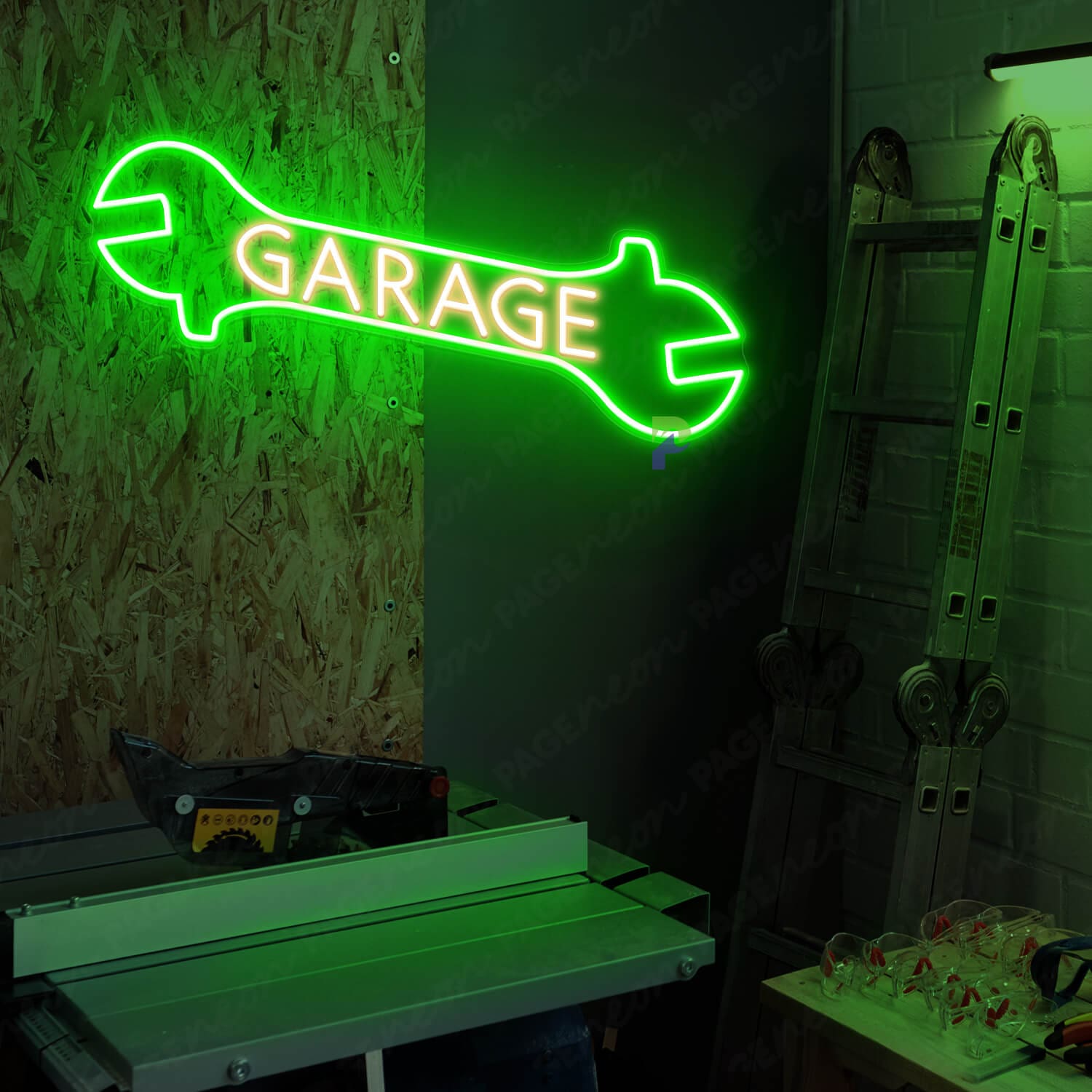 Garage Neon Sign Wrench Led Light Green