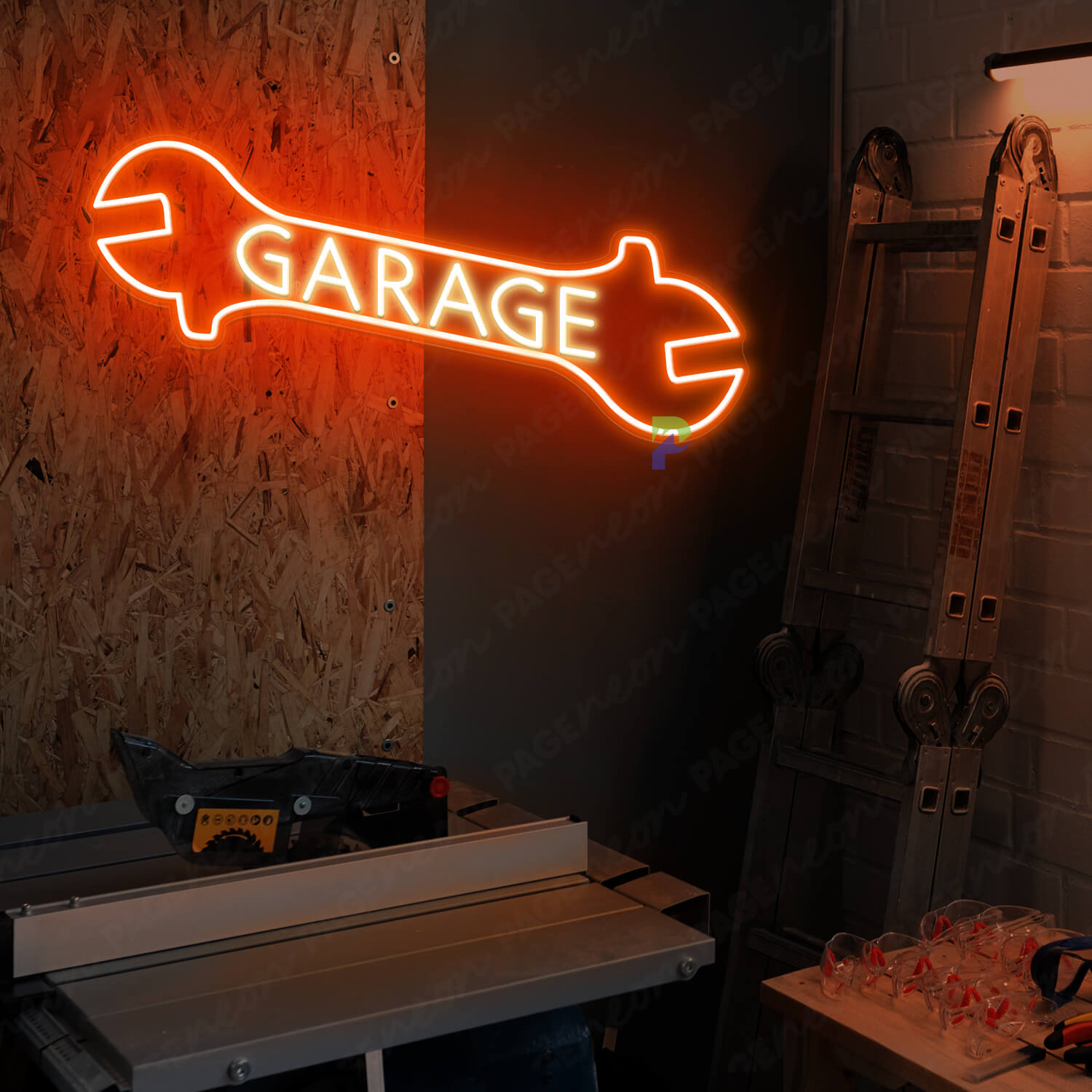 Garage Neon Sign Wrench Led Light Orange