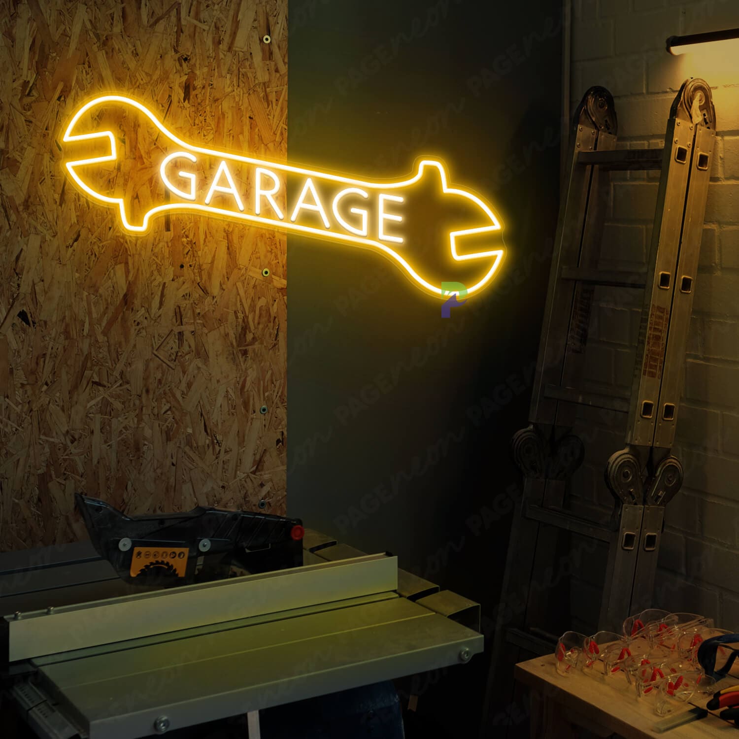 Garage Neon Sign Wrench Led Light Orange Yellow