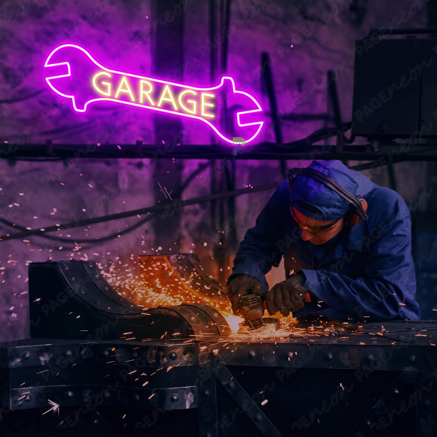 Garage Neon Sign Wrench Led Light Purple